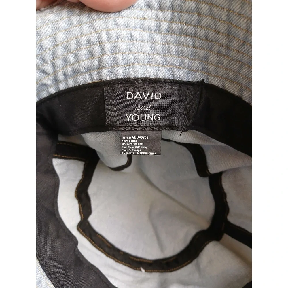 David and Young Light Blue Denim Bucket Hat Fray Hem One Size Fits 8' #1535